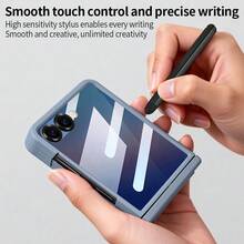 VIETAO Galaxy Z Flip 7/6 系列商务内置笔手机壳，仿皮全包保护壳，带隐私钢化玻璃屏幕保护膜 - 灰色 - 查看 7