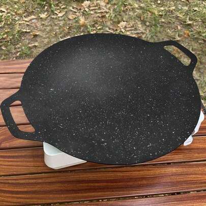 Plato redondo de hierro antiadherente para barbacoa coreana de 30 cm, utensilios de cocina para acampar al aire libre, sartén adecuada para hornillo de cartuchos y hervirmariscos,cocina,comal antiadherentecharola para hornear.
