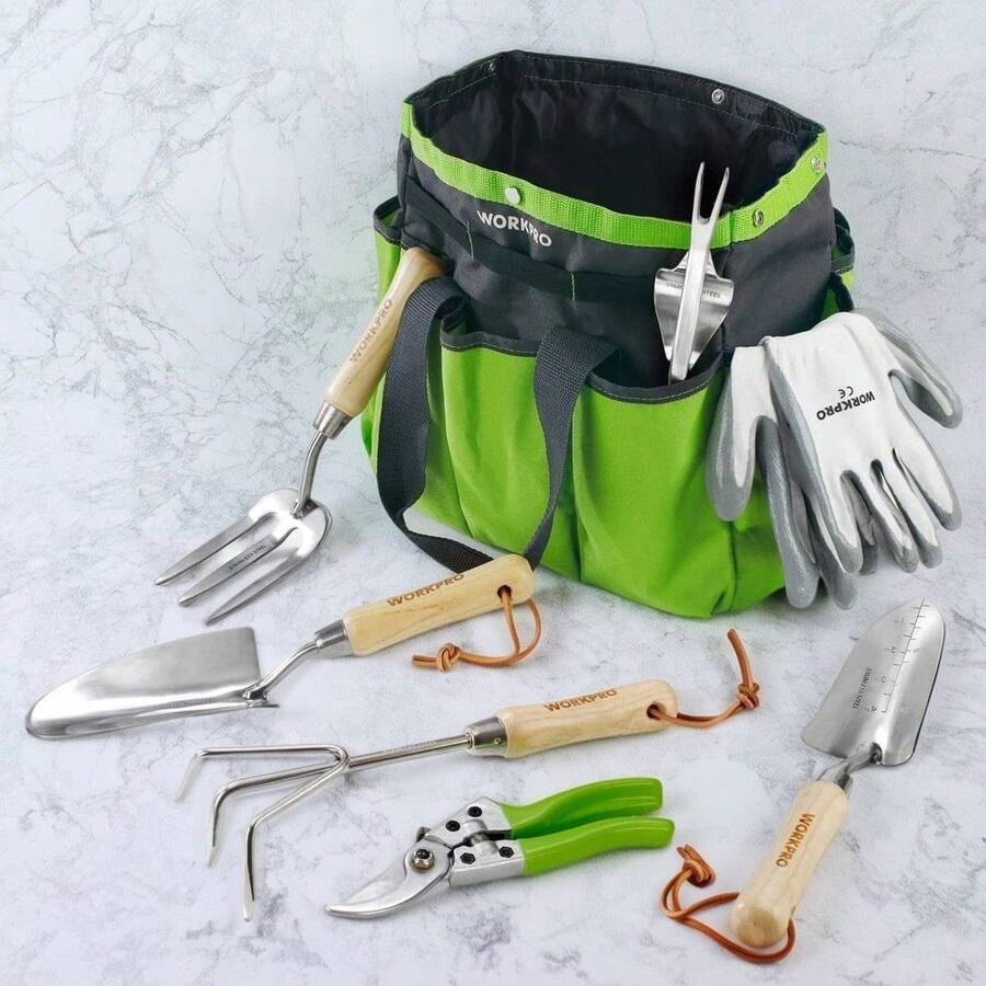 Complete 7-Piece Stainless Steel Gardening Tool Set With Durable Wooden Handles For Heavy-Duty Use - Green - View 1