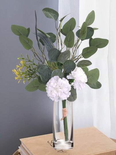 1pc Artificial Chrysanthemum Eucalyptus Handle Bouquet, Artificial Decorations, PE Material, Green Decorations, Long-Lasting Decorations, Spring/Summer Decorations, Valentine's Day Decorations, Suitable For Dormitory/Office Decorations, Party/Event/Holiday/Birthday Party Decorations, Home Decorations, Table Decorations, Centerpiece Decorations, Plastic Flowers, Hotel/Restaurant/Living Room/Bedroom/Wedding Banquet/Kitchen/Garden Decorations