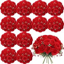 16 Bundles Artificial Peonies Flowers Fake Silk Peony Bouquet Faux Peonies Flowers Bulk For Decoration Vase Floral Arrangements Wedding Party Table (Bright Red) - 鮮紅色 - 查看 1