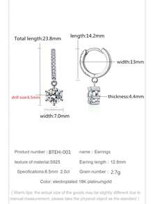 1对经典时尚925纯银1克拉GRA莫桑石六爪耳钉，女士优雅日常佩戴/礼品 - 銀色 - 查看 6