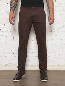 Men's Tailored Smart Casual Twill Trousers With Slash Pockets And Welt Pockets - 棕色的 - 查看 3