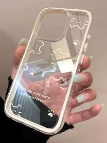 卡通线条猫咪图案手机壳，兼容 17/16/15 Pro Max、14/13，全覆盖透明手机壳，兼容 12/11 - 綠色 - 查看 2