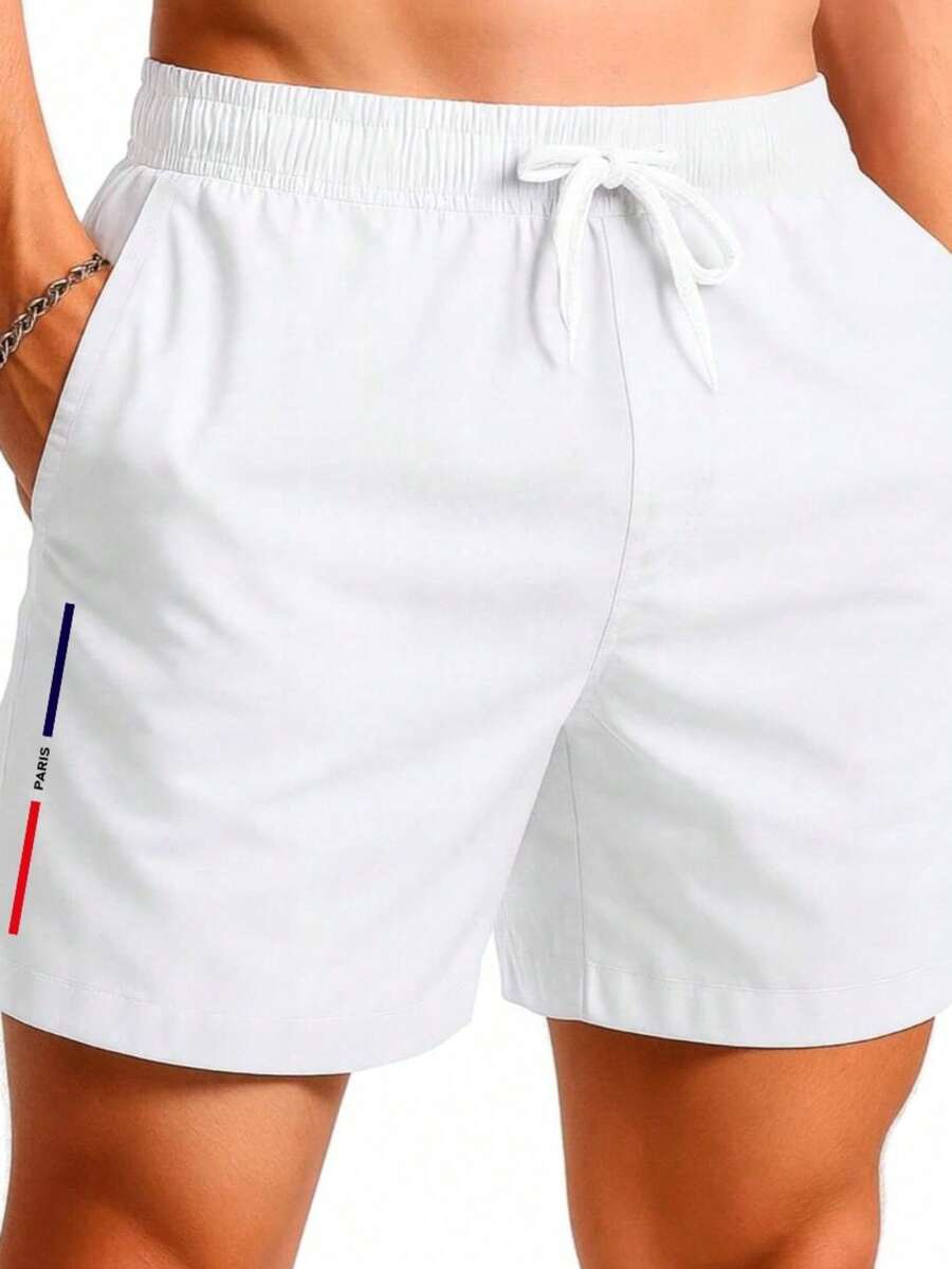 Bermuda Short Tactel Masculino Estampado Confortável Modelo : "PARIS EM PÉ " - Moda Verão Novidade / Promoção Especial - Branco - Visão 1