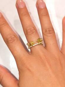 1 pieza Anillo giratorio multicapa, anillo giratorio ajustable para aliviar la ansiedad con rhinestones, joyería creativa casual y versátil adecuada para uso diario - Dorado - Ver 2