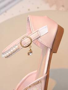 Girls' Glitter Dress Sandals, Low Heel Crystal Princess Flower Flat Shoes, Suitable For Weddings And Parties - Pink - View 7