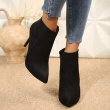 New Arrival Women's Fashionable Elegant Pointed Toe Suede Ankle Boots With Thin Heels,Style With Jeans - 黑色 - 查看 4
