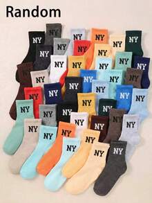 10/15/20 Pairs Of Random Children's Mid-Calf Socks For Boys And Girls, Daily Fashion, Casual Sports, College Style, Suitable For Outdoor Travel, Running, Playing Basketball, Indoor Campus Parties, Gatherings And Other Scenarios. They Can Be Used As Birthday Gifts, Festival Gifts, Children's Day Gifts - 彩色 - 查看 2