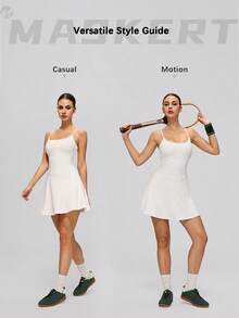 MASKERT High Elasticity Skin-Friendly Women Tennis Dress Jumpsuit, Running Fitness Yoga Outfit, Casual Sportswear Dress - White - View 4