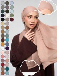 2pcs/1pc Wide-Brim Chiffon Scarf For Women, Fashionable Breathable Long Scarf, Muslim Hijab Headscarf, Suitable For Daily Comfortable And Versatile Wear - Wide-brimmed Headscarf - View 3