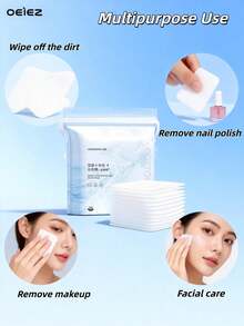 OEIEZ 100pcs Large Square Pads, Lint-Free, Soft, Rounded Corners, Multi-Layer, Suitable For Makeup Removal, Toner, Facial Care, Cleansing, Boxed Roundsmakeup Remover Pads Reusable Soft Pads Facial Bamboo Soft Pads - White - View 3