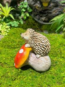 刺猬仙境蘑菇树脂雕塑 - 适用于庭院、花园、草坪、花盆、厨房和阳台，园艺风格装饰，动物雕塑爱好者和节日礼物 - 均碼 - 查看 6