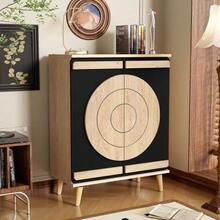 Moderner Schuhschrank Mit Runden, Geometrischen Türen, Mehrstufigem Stauraum, Stabilen Holzbeinen. - Khaki - View 2