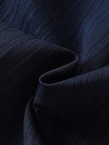 Set 2pcs/Set Kemeja dan Celana Pendek Jacquard Warna Polos untuk Anak Laki-laki, Pakaian Kasual untuk Liburan, Balita & Anak Besar, Musim Panas - Navy Blue - View 6