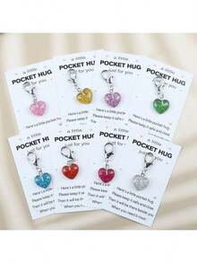 3个/8个卡通心形钥匙扣套装，简约树脂心形设计，附赠口袋拥抱贺卡，是送给父母、同学、家人的理想礼物，也可作为背包挂件、汽车钥匙扣、心形装饰钥匙扣，简约时尚设计，心形礼物，情人节、生日、派对礼品 - 彩色 - 查看 6