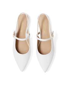 Women Slingback Pointed Toe Flats Mary Jane Ballet Flat With Buckle Strap Low Heel Dressy Flats Modern Lady Chic Shoes - 白色 - 查看 10
