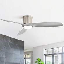 Sofucor 52-Inch Brushed Nickel Reversible Ceiling Fan With 18W 3-Color Dimming Adjustable Light With Memory Function Timer Noiseless 6 Speeds Flush Mount Ceiling Fan Light Kit W/Remote For Bedroom Porch - 灰色 - 查看 5
