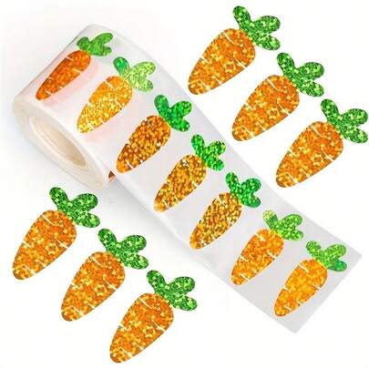 500pcs Easter Carrot Stickers Roll, Rabbit Carrot Shaped Seal Stickers, Self-Adhesive Reward Stickers, Envelope Diary Decorations