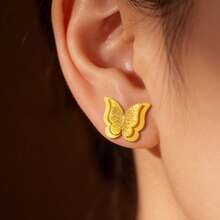 2 件装女士可爱精致双层耳环，高品质不锈钢磨砂蝴蝶耳环，夏季潮流百搭礼物 - 蝴蝶型 - 查看 11