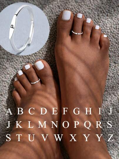 FOREVER QUEEN 1pc 925 Sterling Silver Simple Letter Toe Ring For Women/Girls, Stackable & Adjustable, Minimalist Style