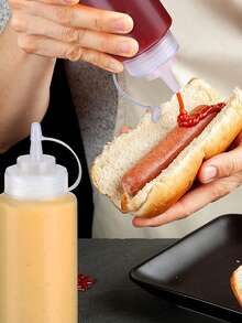 1pc 240ml Squeeze Bottle With Measurement Scale, Refillable Bottle, Kitchen Condiment Bottle, Salad Dressing Squeeze Bottle, Sauce Dispenser Bottle For Home And Commercial Use - White - View 9