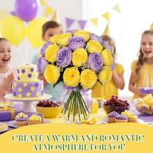 16 Bundles Artificial Peonies Flowers Fake Silk Peony Bouquet Faux Peonies Flowers Bulk For Decoration Vase Floral Arrangements Wedding Party Table (Purple,Yellow) - Purple - 查看 6