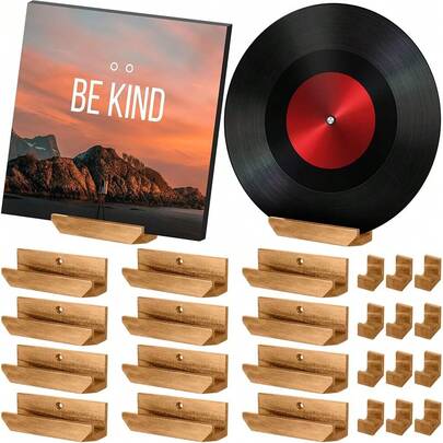 12 PCS Vinyl Record Shel F Wall Mount Vinyl Record Display Shelves Set Wall Album Display Holder For Album CD Book Art Storage Vintage Home Decor Hanging Storage Gift For Music Lovers (Wood)