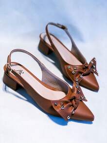 Slingback Open-Toe Pump With A Heel Below 3cm. - Caramel-bow - View 6
