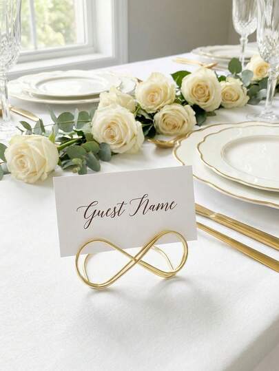 10pcs Gold Infinite Wedding Place Card Holders Metal Table Menu Card Holders Ideal For Table Decorations, Birthday & Wedding Table Numbers, Memo Clips, Label Holders, Wedding Party Number Cards, Paper Menus