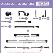 1 Set - Curtain Rod Fits Windows 33-149 Inches, 5/8 Inch Decorative Curtain Rod Set, Matte Black Splice Single Window Curtain Rod With , For Bathroom, Bedroom, Living Room, Outdoor Patio, Kitchen, Small Curtain Rod - 16mm Diameter Spherical Decorative Head - View 14