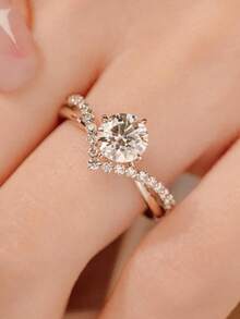 1 pieza Anillo con forma de corazón de acero inoxidable de moda para mujeres - Anillo de corazón de polvo de oro - Ver 14