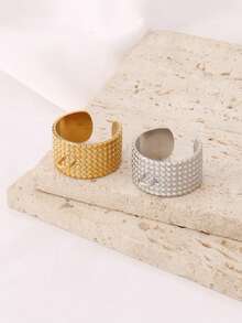 2个不锈钢几何宽环可调节开口环，适用于DIY戒指，带跳环底座，戒指包边篮式珠宝配件 - 戒指底座 - 查看 8