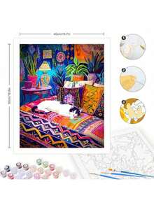 Kit para iniciantes em pintura a óleo digital DIY para adultos, com estampa de gato colorido, tintas acrílicas, decoração para casa, 40x50cm/16x20in, moldura não inclusa. - Multicolorido - Ver 3