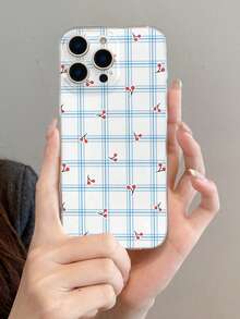 1个时尚简约全屏蓝色条纹格子樱桃图案软TPU透明防震防刮防指纹手机壳，摄像头镜头保护，兼容Apple 16/17、Galaxy M34/S25/A15、Nothing、Pixel等。 - 彩色 - 查看 8