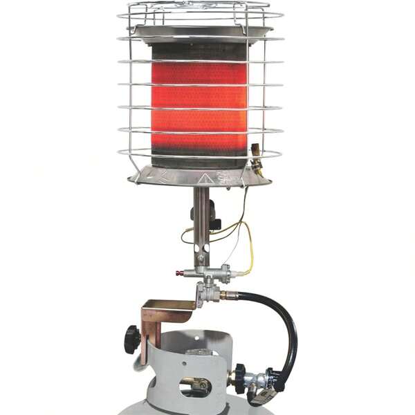 Calentador de tanque superior de 360 grados a propano (LP) TT-360, Longitud: 22,6 cm, Ancho: 22,6 cm, Altura: 51,4 cm, Plateado