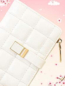 2026 New Spring/Summer Kids Wallet, Checkered Snap Closure Multi-Function Coin Purse Card Holder Zipper Pouch - Black and White - View 2