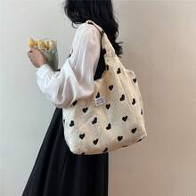 夏季欧美小众时尚心形网眼女士手提包，休闲学生大容量软桶包，新款轻便多功能单肩购物袋（可折叠，带衬里） - 白色 - 查看 14