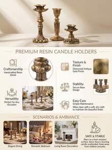 1pc/Set Retro Resin Candle Holder, Vintage European Style Desktop Decor - Multiple Styles - View 6