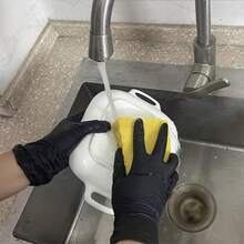 100只装黑色可重复使用橡胶手套，9英寸一次性丁腈手套，非医用，防水，防滑，左右手通用，非常适合作为节日礼物、家庭清洁、洗碗、美甲和理发（包装） - 黑色 - 查看 7