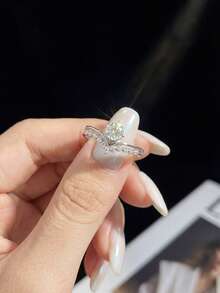 1枚精美0.5克拉莫桑石四爪V形925纯银结婚订婚戒指，适合作为订婚戒指、女友周年纪念礼物或新娘首饰。 - 銀色 - 查看 3
