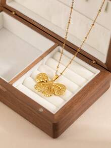 1 Piece Of Sweet And Cool Versatile Gold-Plated Butterfly Heart Necklace With Pleated Texture, Melted Heart, And Niche Design. European And American Hot Girls' Daily Street Accessories - Gold - View 8