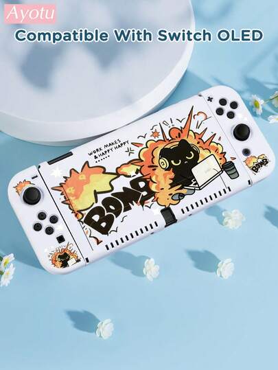 Ayotu Funda protectora de interruptor con diseño de gato negro de dibujos animados, adecuada para New Switch 2 (2025)/Switch NS/Switch OLED, se puede usar en la estación de acoplamiento sin quitar la funda, funda protectora universal para el controlador del juego, accesorios de juego Switch, anti-caída y arañazos, romántica para otoño/invierno, de vuelta a la escuela, regalo de Navidad, Día de San Valentín