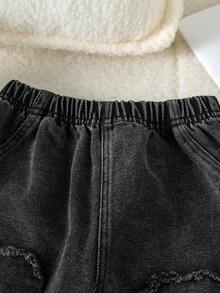 Girls' Heart Casual Denim Pants, Summer - Black - View 3