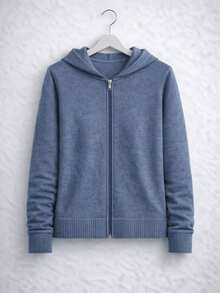 Women's Charcoal Gray Knit Sweater With Hood And Zipper, Winter Sweatshirt, Women's Modal Knit Jacket - Màu xám đen - Xem 1