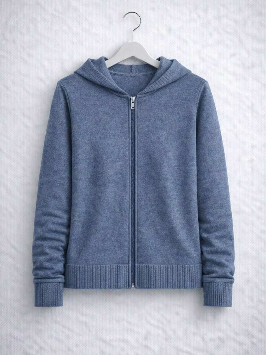 Women's Charcoal Gray Knit Sweater With Hood And Zipper, Winter Sweatshirt, Women's Modal Knit Jacket - Màu xám đen - Xem 1