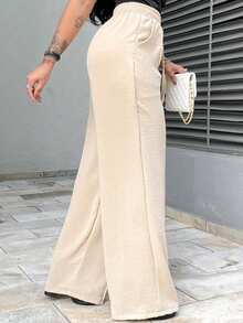 Duna Wide Leg Women's Pantaloons With Elastic Waist And Pocket - 米色 - 查看 3