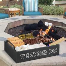 S'Mores Station With Handles, Wooden S'Mores Caddy Bar Holder With 4 Roasting Sticks, Farmhouse Smores Tray For Smores Kit For Fire Pit, Smores Maker Tabletop Indoor Kit For S'Mores Kit - B - View 3