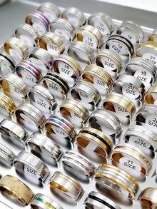 10/20/30/50/100/200/300/500pcs Random Fashion Ring Set, Made Of Stainless Steel, Multiple Styles For Mix And Match, Suitable For Men And Women With Uncertain Styles And Sizes - Multicolor - View 7