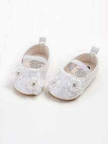 Infant Girls Mary Jane Flats - Infant Newborn Walking Shoes Soft Rubber Sole Princess Wedding - White - View 5